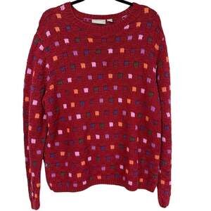 Nordstrom Red Multicolored Check Scoop Neck Sweater Large